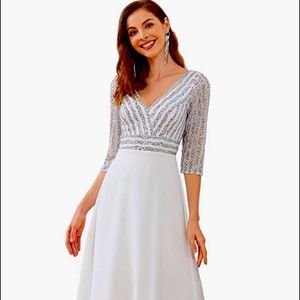 White Formal Dress with Silver Accents